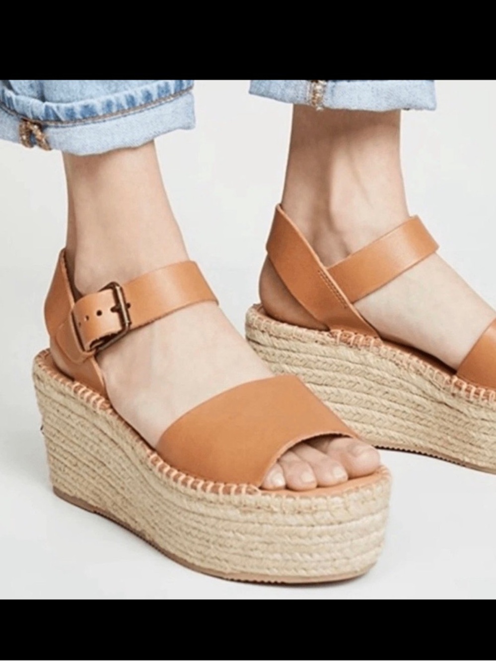 Soludos Minorca Platform Wedge Brown Leather Espadrille Sandals Nude Women’s 8.5